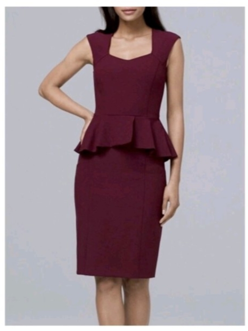NWT WHBM Body Perfecting Peplum Classy Sheath Dress Wine Burgundy Sz 2 MSRP $160